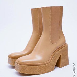 Zara Heeled Leather Crepe Ankle Boots